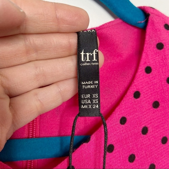 Zara Trafaluc Bright Pink Polka Dot Ruched Asymmetrical Dress - Picture 10 of 16